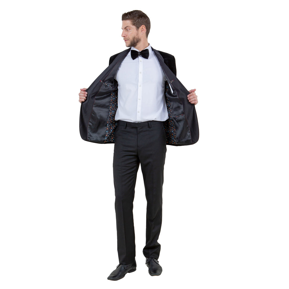 Tazzio Men's Black Velvet Slim-Fit Blazer – Satin Shawl Collar Formal Jacket