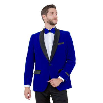 Tazzio Men's Royal Blue Velvet Slim-Fit Blazer – Satin Shawl Collar Formal Jacket