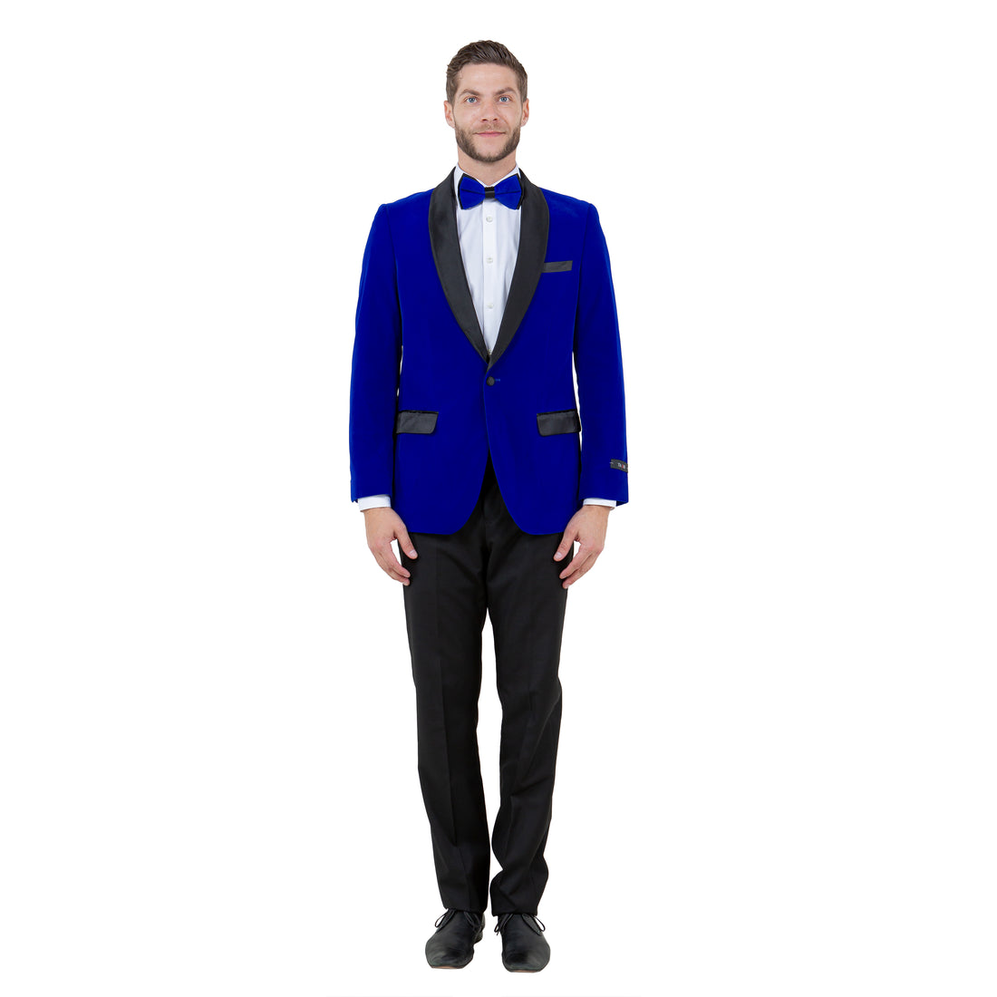 Tazzio Men's Royal Blue Velvet Slim-Fit Blazer – Satin Shawl Collar Formal Jacket