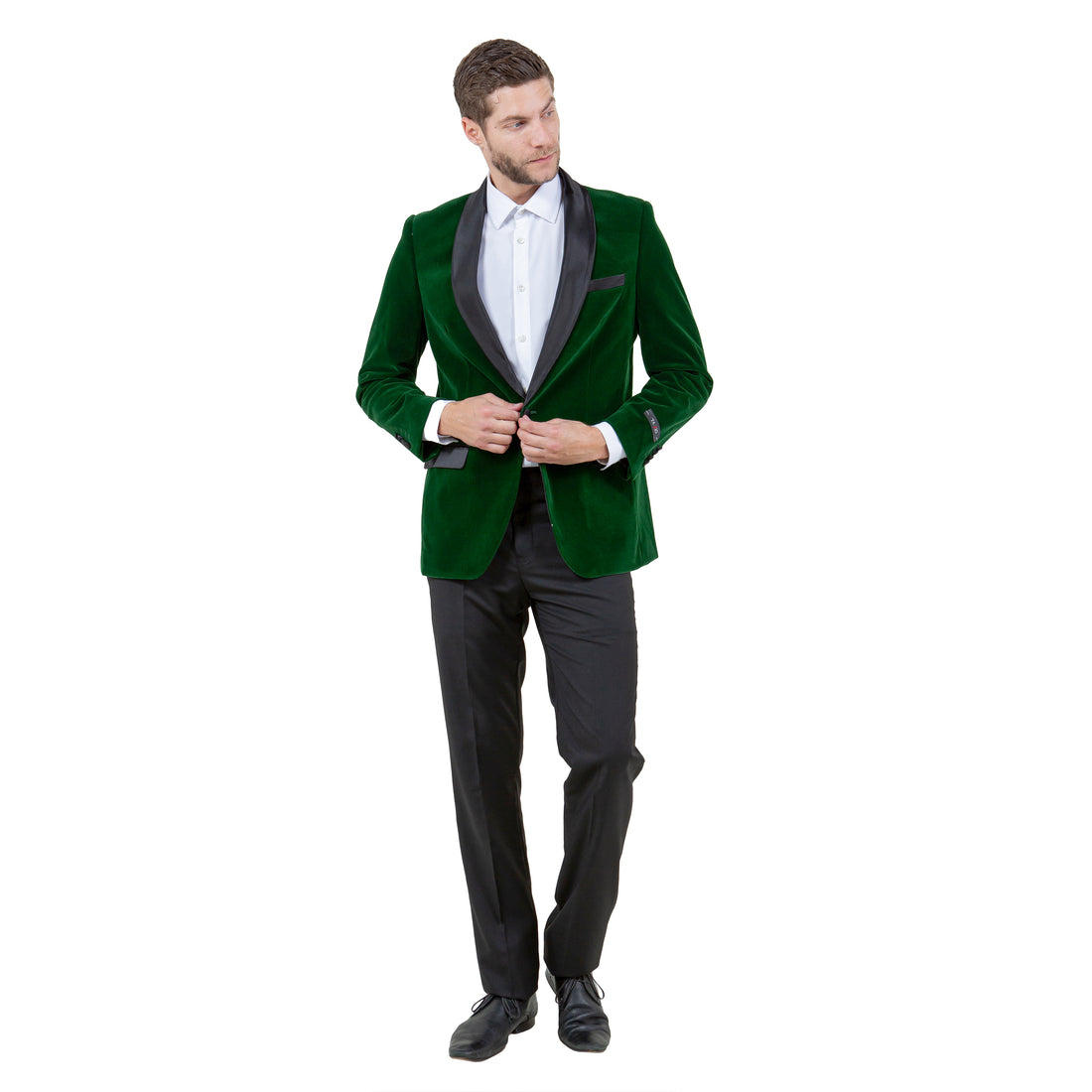 Tazzio Men's Green Velvet Slim-Fit Blazer – Satin Shawl Collar Formal Jacket