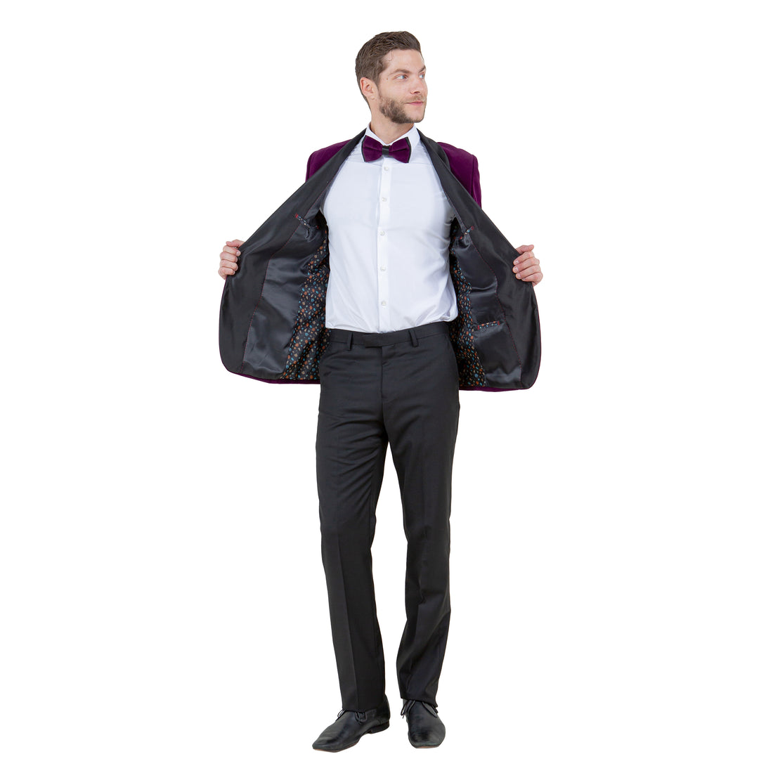 Tazzio Men's Purple Velvet Slim-Fit Blazer – Satin Shawl Collar Formal Jacket