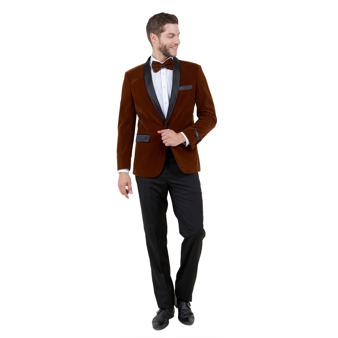 Tazzio Men's Camel Velvet Slim-Fit Blazer – Satin Shawl Collar Formal Jacket