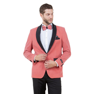 Tazzio Men's Mauve Floral Jacquard Dinner Jacket – Black Satin Shawl Lapel Blazer