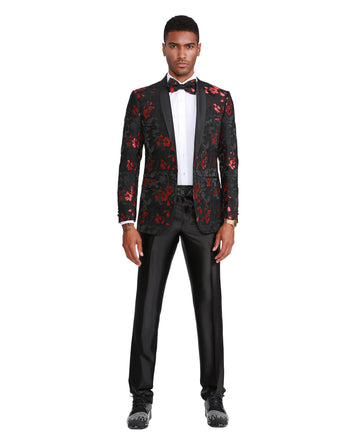 Zegarie Men's Red & Black Tailored-Fit Suit Jacket – Notch Lapel Suit Separate