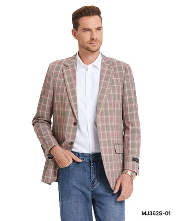 Tazzio Men's Burgundy Plaid Slim-Fit Blazer – One-Button Notch Lapel Sport Coat
