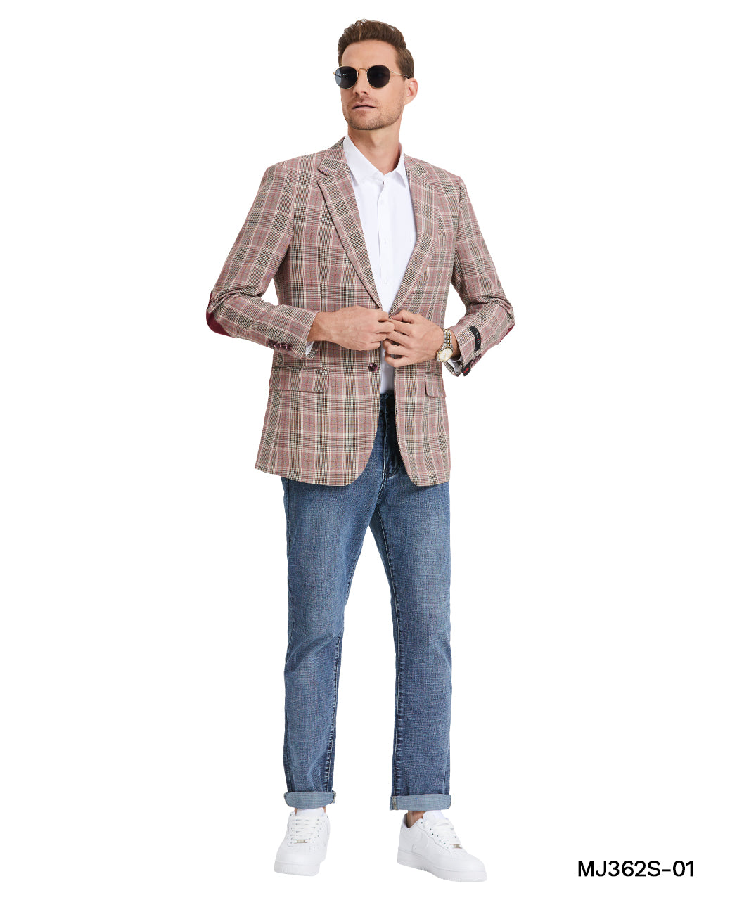 Tazzio Men's Burgundy Plaid Slim-Fit Blazer – One-Button Notch Lapel Sport Coat