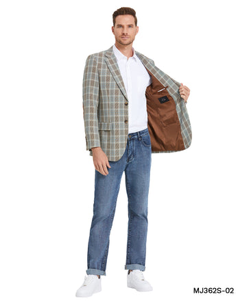 Tazzio Men's Camel Floral Slim-Fit Blazer – Satin Shawl Collar Sport Coat
