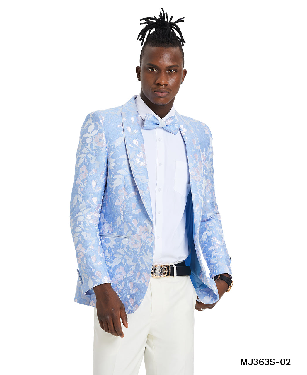 Tazzio Men's Sky Blue & Silver Floral Slim-Fit Blazer – Satin Shawl Collar Sport Coat