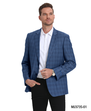 Zegarie Men's Teal Plaid Sport Coat – Modern Fit Two-Button Blazer