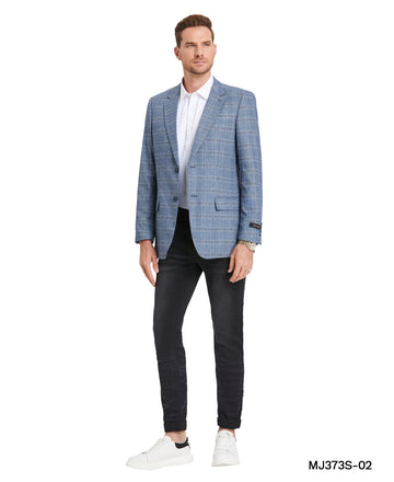 Zegarie Men's Blue Plaid Sport Coat – Modern Fit Two-Button Blazer
