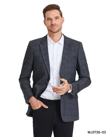 Zegarie Men's Black Plaid Sport Coat – Modern Fit Two-Button Blazer