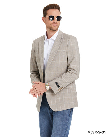 Tazzio Men's Tan Plaid Slim-Fit Blazer – One-Button Notch Lapel Sport Coat