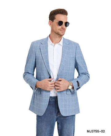 Tazzio Men's Light Blue Plaid Slim-Fit Blazer – One-Button Notch Lapel Sport Coat