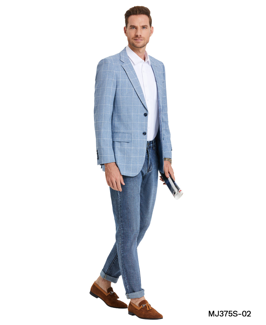 Tazzio Men's Light Blue Plaid Slim-Fit Blazer – One-Button Notch Lapel Sport Coat