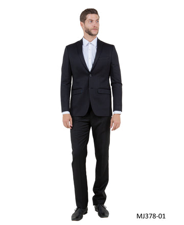 Tazzio Men's Black Knit Slim-Fit Blazer – Peak Lapel One-Button Sport Coat