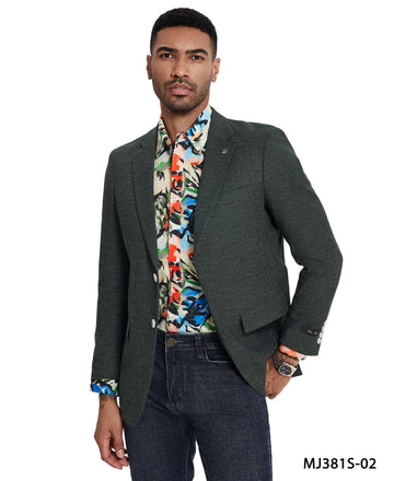 Tazzio Men's Dark Green Solid Textured Slim-Fit Blazer – Notch Lapel Sport Coat
