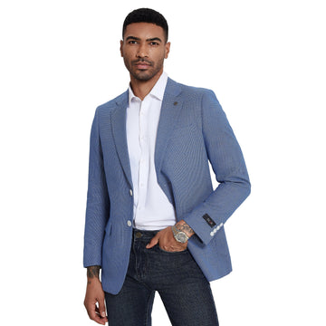 Tazzio Men's Blue Birdseye Slim Fit Blazer – Notch Lapel Sport Coat