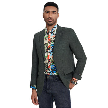 Tazzio Men's Olive Birdseye Slim Fit Blazer – Notch Lapel Sport Coat