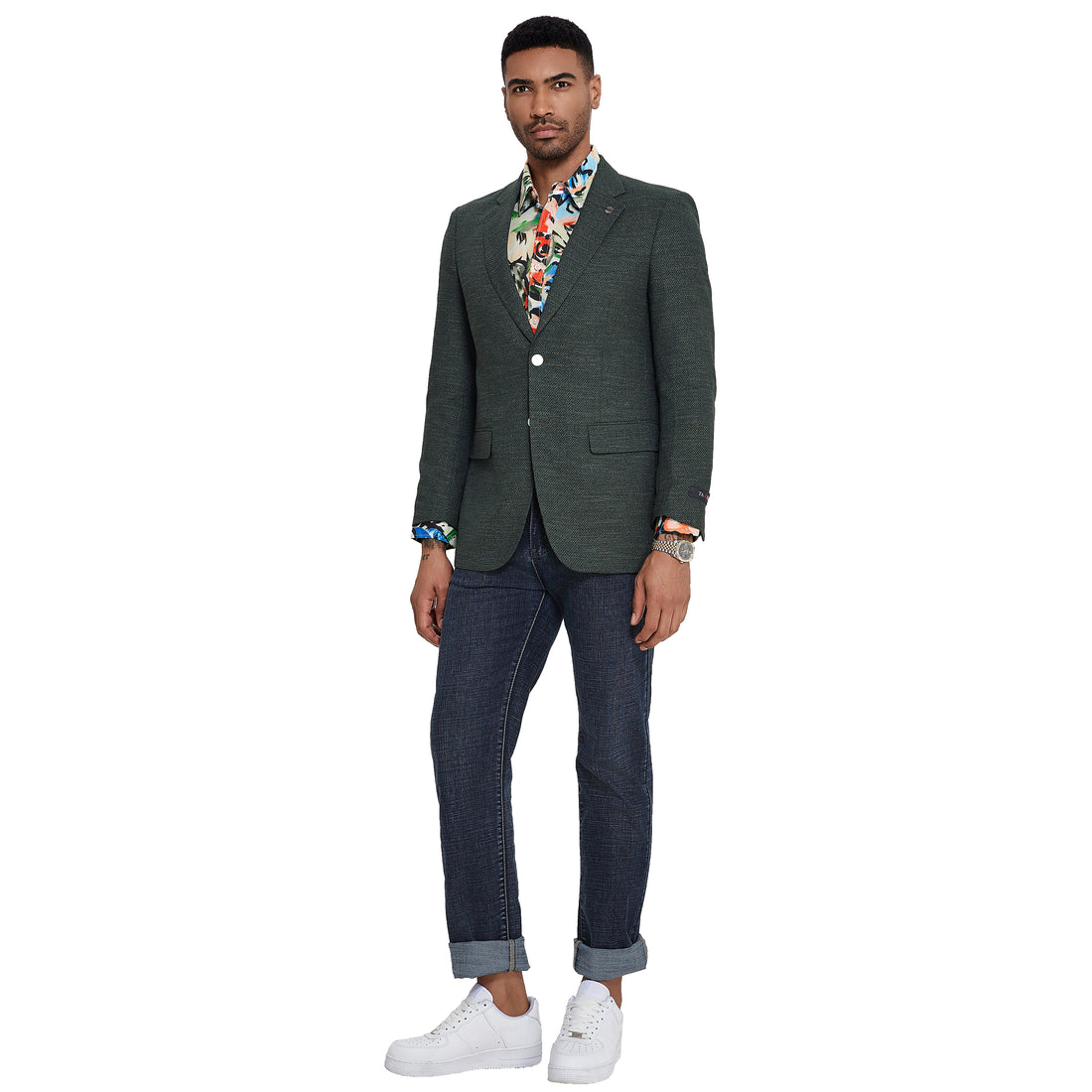 Tazzio Men's Olive Birdseye Slim Fit Blazer – Notch Lapel Sport Coat