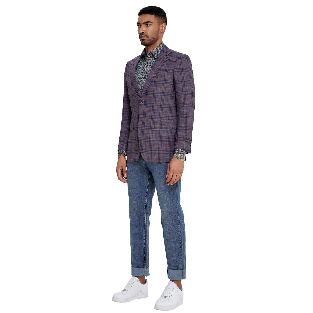 Tazzio Men's Purple Glen Plaid Blazer – Slim Fit Two-Button Sport Coat