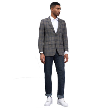 Tazzio Men's Grey Glen Plaid Blazer – Slim Fit Two-Button Sport Coat