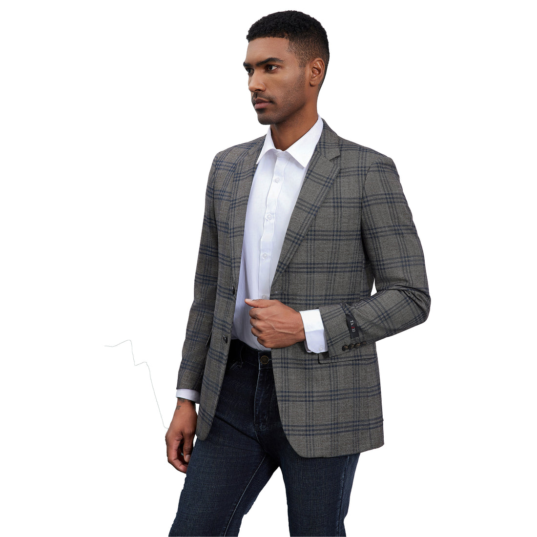 Tazzio Men's Grey Glen Plaid Blazer – Slim Fit Two-Button Sport Coat