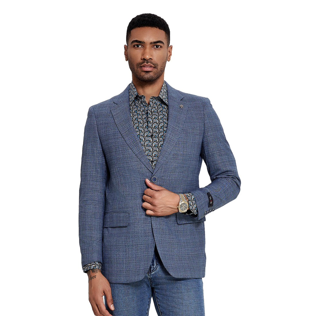 Tazzio Men's Blue Glen Check Blazer – Slim Fit Two-Button Sport Coat