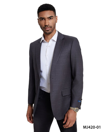 Zegarie Men's Dark Grey Windowpane Sport Coat – Modern Fit Notch Lapel Blazer
