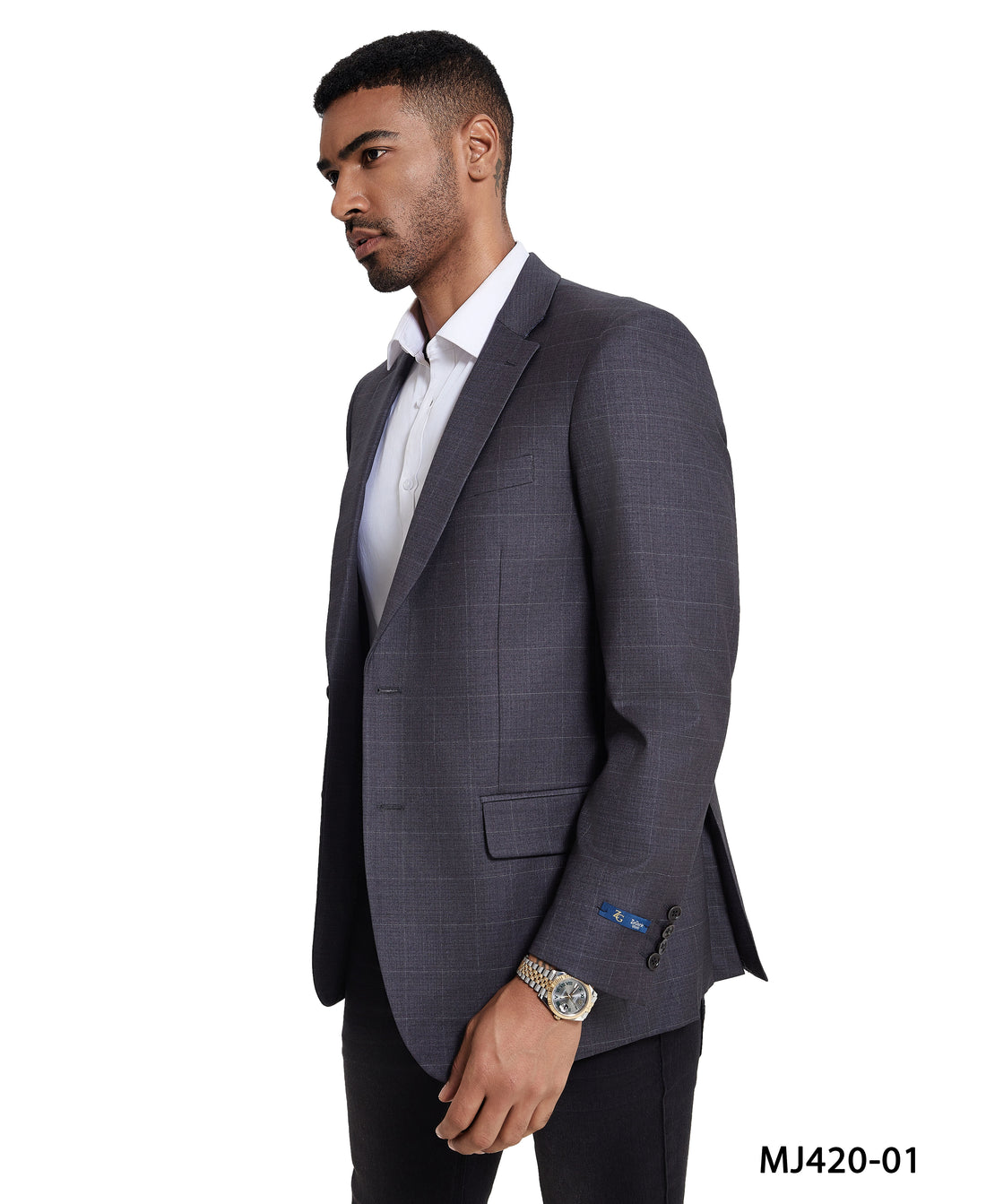 Zegarie Men's Dark Grey Windowpane Sport Coat – Modern Fit Notch Lapel Blazer