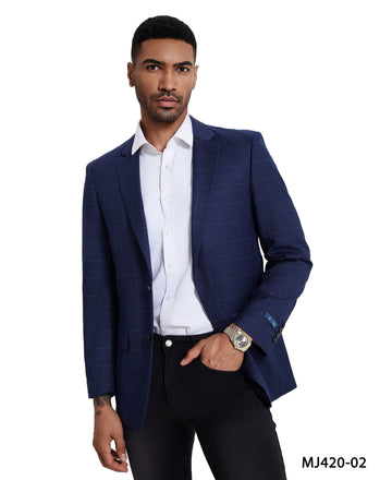 Zegarie Men's Windowpane Sport Coat – Modern Fit Notch Lapel Blazer