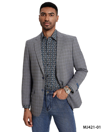 Tazzio Men's Light Grey Tuxedo Look Sport Coat – Satin Peak Lapel Formal Blazer