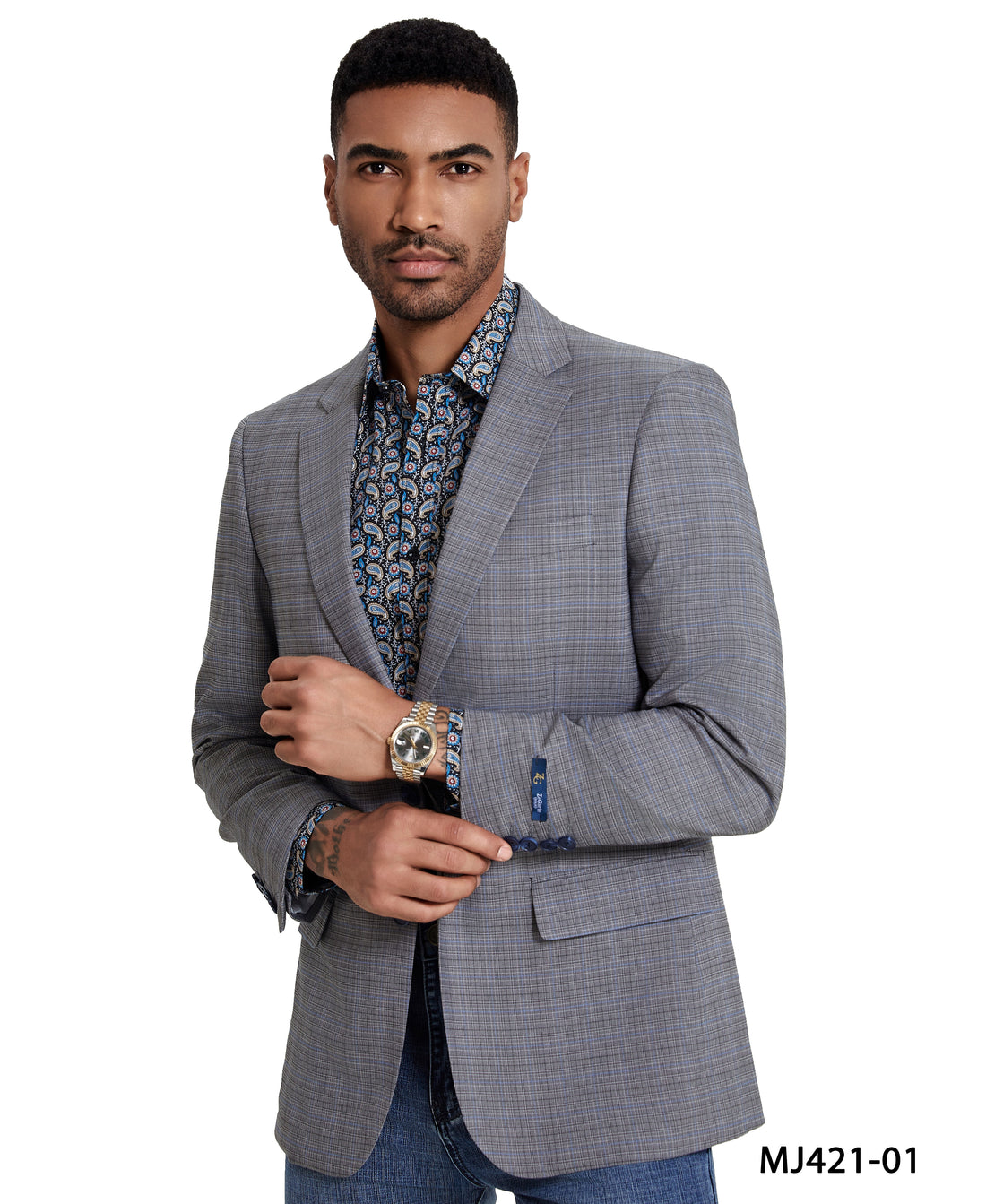 Tazzio Men's Light Grey Tuxedo Look Sport Coat – Satin Peak Lapel Formal Blazer