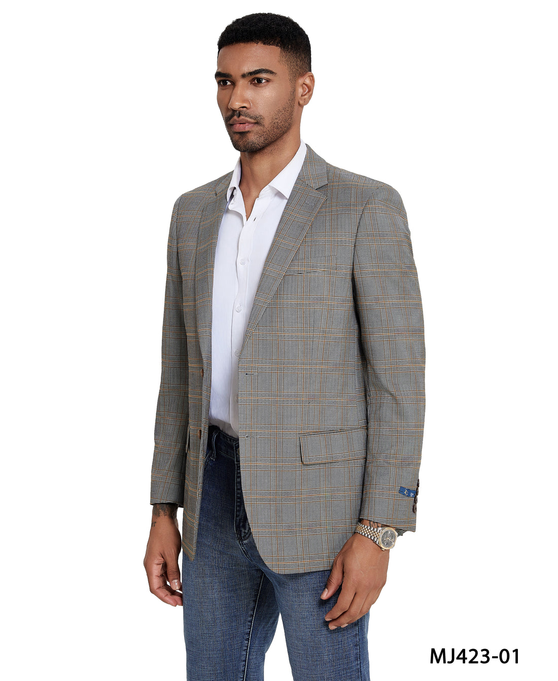 Zegarie Men's Tan & Grey Plaid Sport Coat – Modern Fit Two-Button Blazer