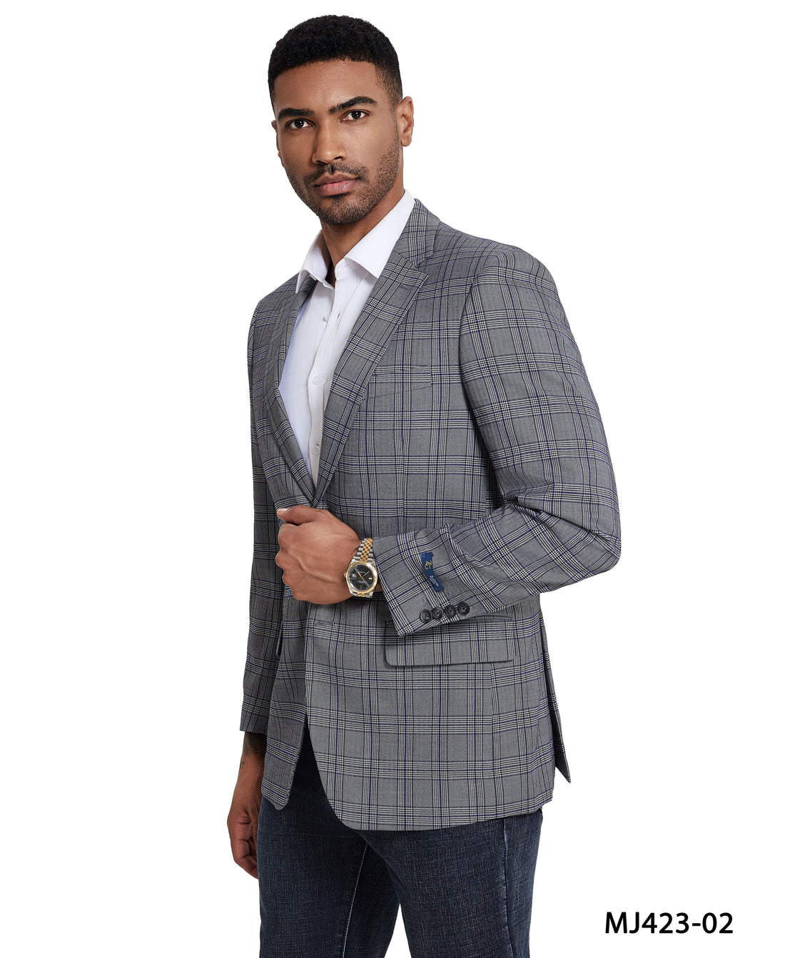 Zegarie Men's Grey Glen Plaid Sport Coat – Blue Windowpane Modern Fit Blazer