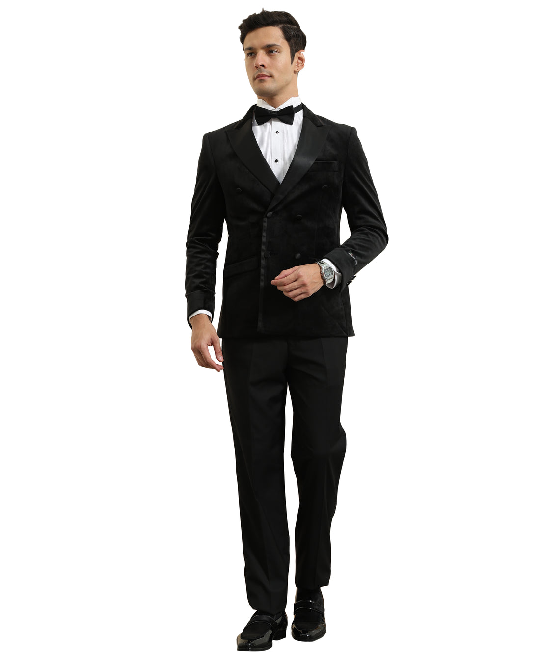 Tazzio Men's Black Velvet Tuxedo Sport Coat – Satin Peak Lapel Formal Blazer