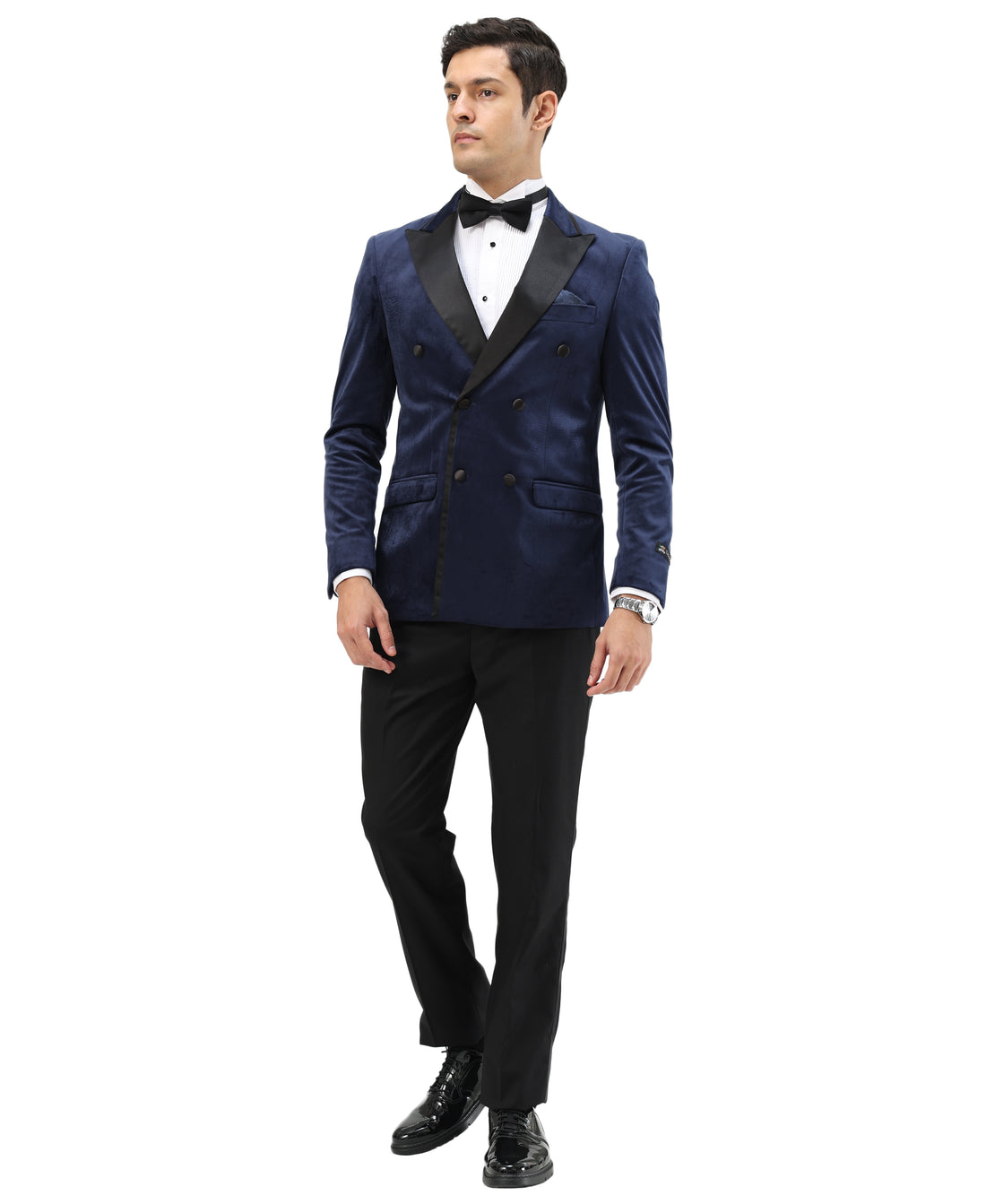 Tazzio Men's Navy Velvet Tuxedo Sport Coat – Satin Peak Lapel Formal Blazer