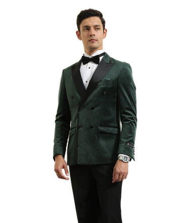 Tazzio Men's Green Velvet Tuxedo Sport Coat – Satin Peak Lapel Formal Blazer