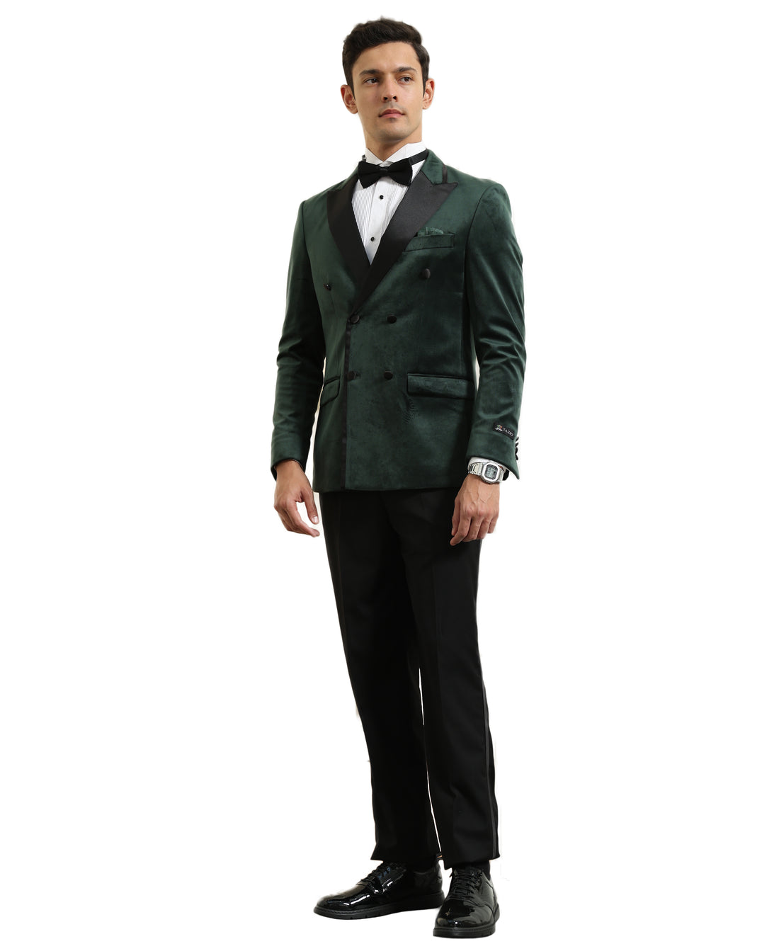 Tazzio Men's Green Velvet Tuxedo Sport Coat – Satin Peak Lapel Formal Blazer