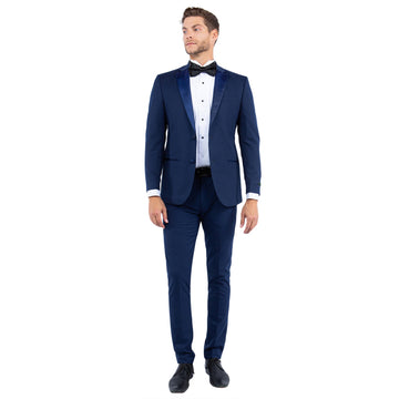 Men's Navy Tailored-Fit Tuxedo Jacket – Satin Notch Lapel Formal Blazer