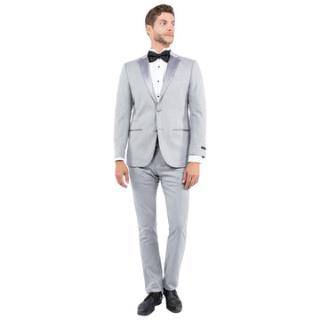 Men's Light Grey Tailored-Fit Tuxedo Jacket – Satin Shawl Collar Formal Blazer