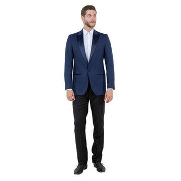 Men's Navy Tailored-Fit Tuxedo Jacket – Satin Shawl Collar Formal Blazer