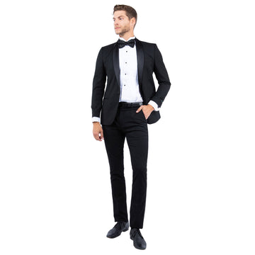 Men's Black Tailored-Fit Tuxedo Jacket – Black Satin Shawl Collar Formal Blazer