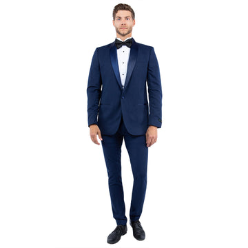 Men's Navy Tailored-Fit Tuxedo Jacket – Satin Shawl Collar Formal Blazer