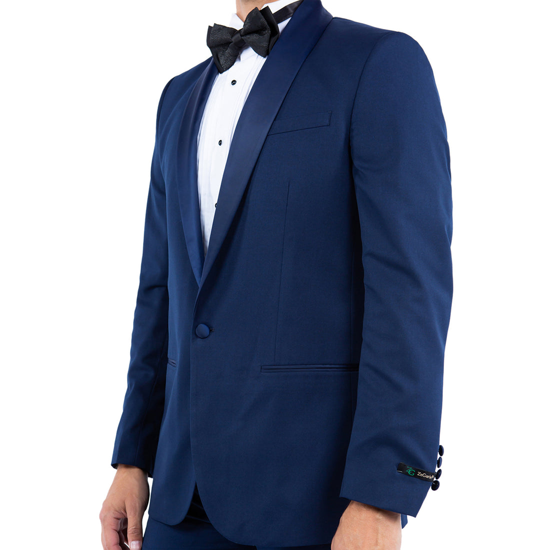 Men's Navy Tailored-Fit Tuxedo Jacket – Satin Shawl Collar Formal Blazer
