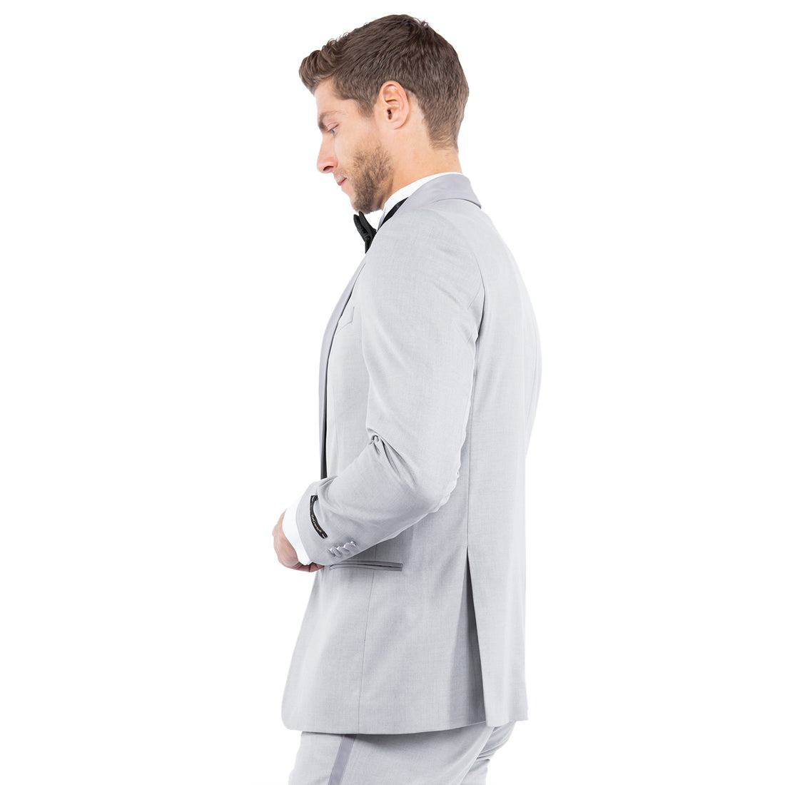 Men's Light Grey Tailored-Fit Tuxedo Jacket – Satin Shawl Collar Formal Blazer