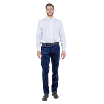 Tazzio Men's Slim-Fit Navy Velvet Dress Pants – Formal Velvet Trousers