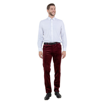 Tazzio Men's Slim-Fit Burgundy Velvet Dress Pants – Formal Velvet Trousers