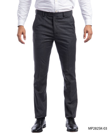 Sean Alexander Men's Grey Skinny Fit Dress Pants – Tailored Flat Front Formal Trousers