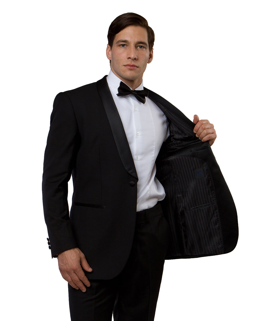 Men's Black & Black Satin Shawl Lapel 2-Piece Tuxedo – Modern Formal Suit