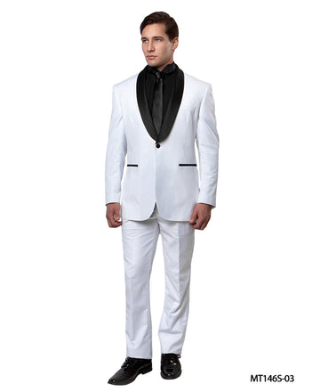 Men's White & Black Satin Shawl Lapel 2-Piece Tuxedo – Modern Formal Suit